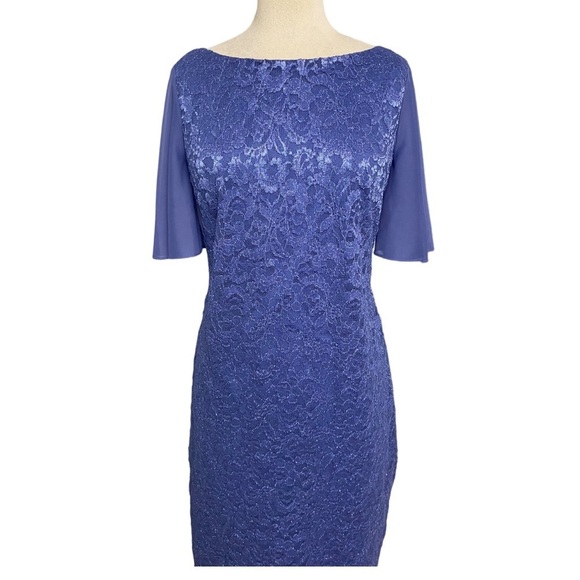 NWOT JESSICA HOWARD BOAT NECK SHORT FLUTTER SLEEVE FLORAL LACE IN PERIWINKLE - Picture 5 of 10